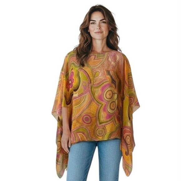 Vtg Dana Buchman Silk 2 Piece Poncho & Skirt Set Italian Fabric Colorful Sz 12/L - Picture 15 of 16